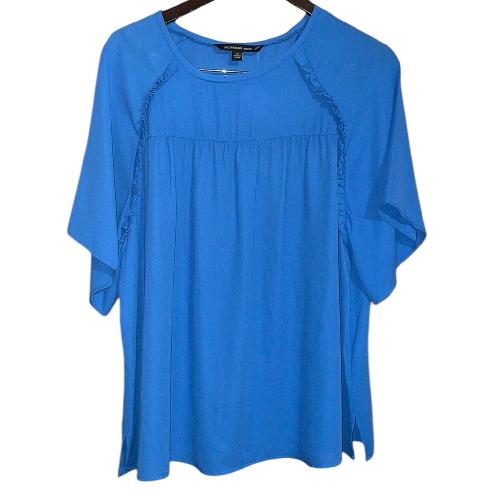 •ZAC & RACHEL•NWT AGEAN BLUE RUFFLE FLOWY BLOUSE SIZE 1X